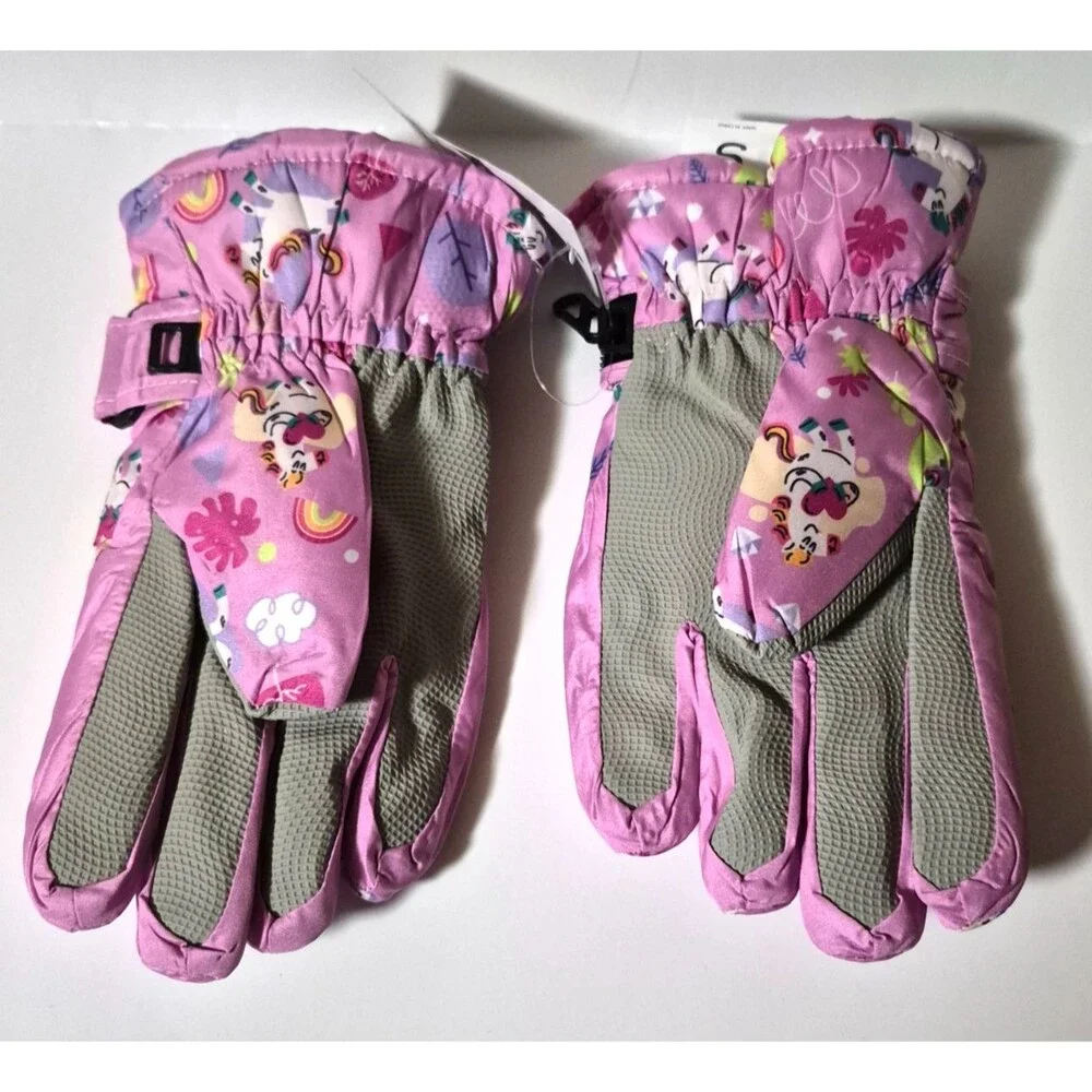 Kids Girls Pink Unicorn Multi Pattern Winter Snow Gloves NEW WITH TAGS